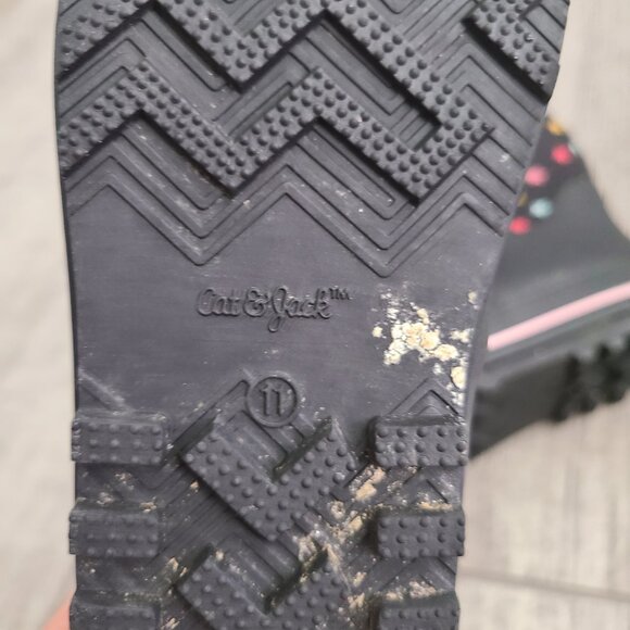 Cat & Jack Kids Black Star Print Rain Boots Size 11 Waterproof Pull-On Boots - Picture 10 of 11